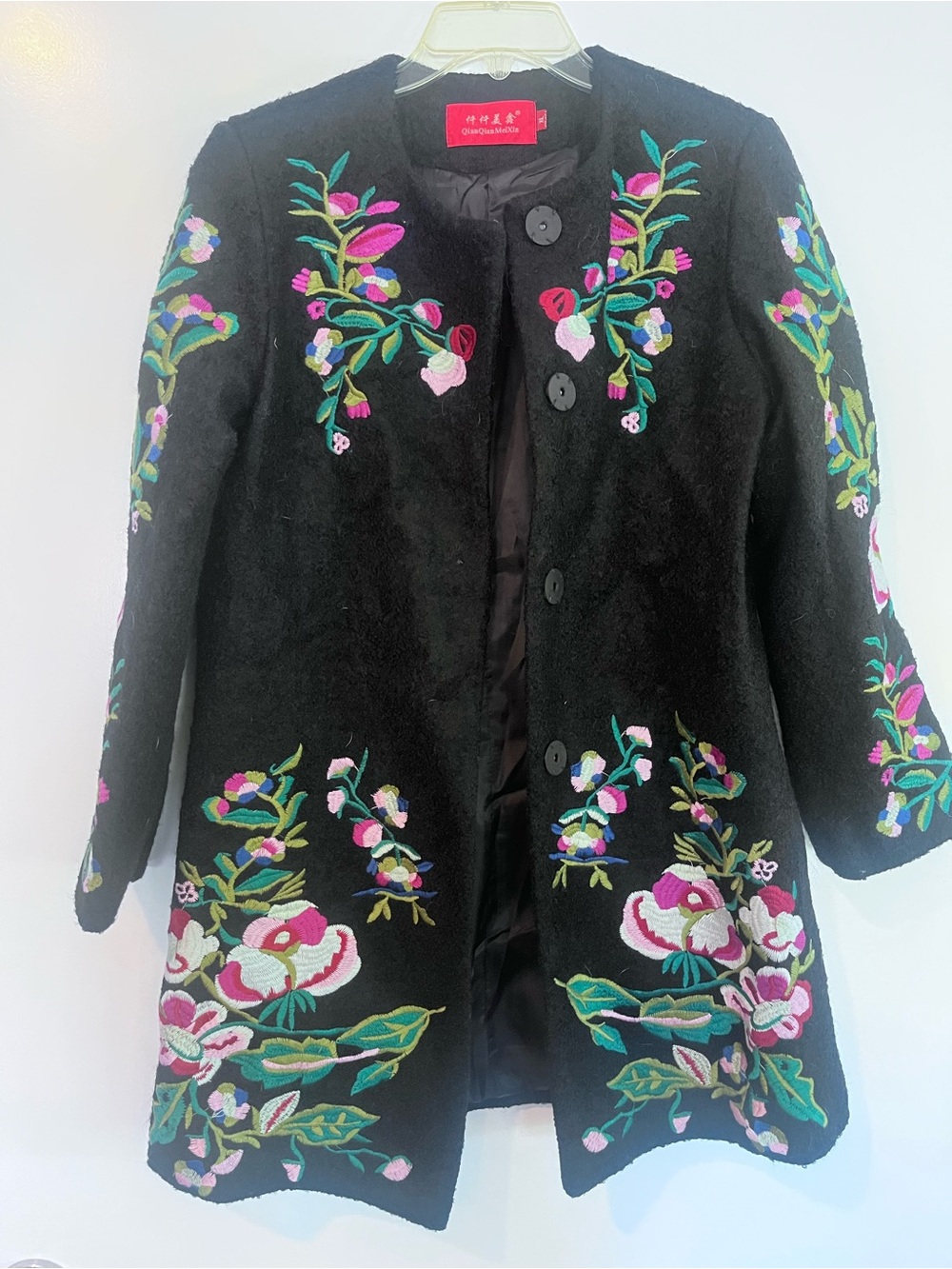 Embroidered Black Floral Coat - Women - Picture 1 of 4
